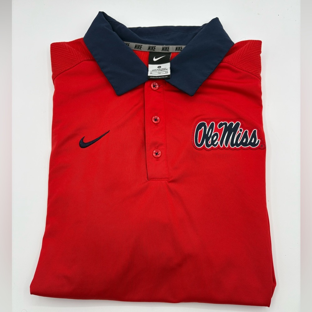 Nike Dri-Fit Performance Polo Mens XL Red And Blue Ole Miss Embroidered